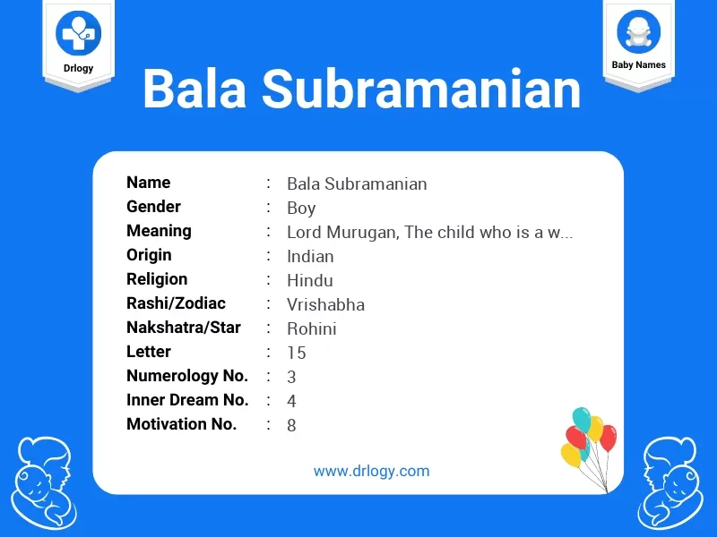 Bala Subramanian Name Meaning